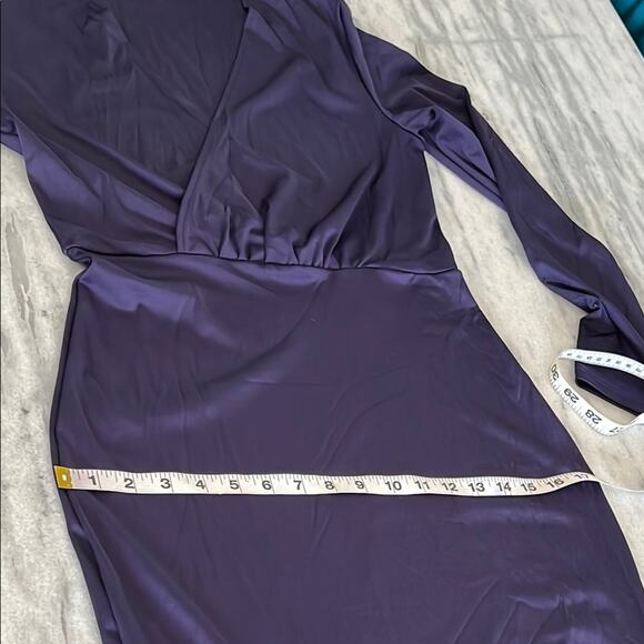 Navy Blue Purple Long Sleeve Gown with Cross V-Neck Extra Long Slit Bodycon - Picture 12 of 12